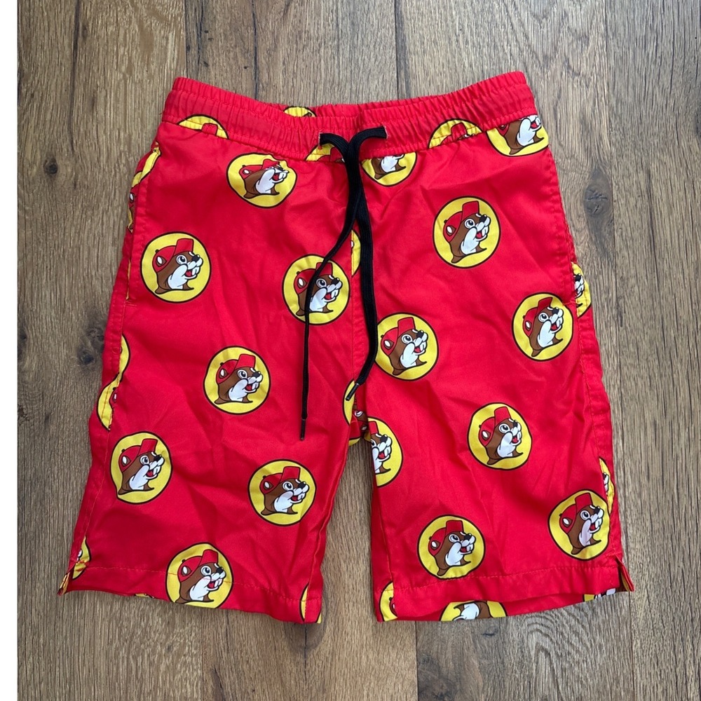 Buc-ee's Kids Red Beaver Mascot Print Swim Trunks Youth Extra Small YXS